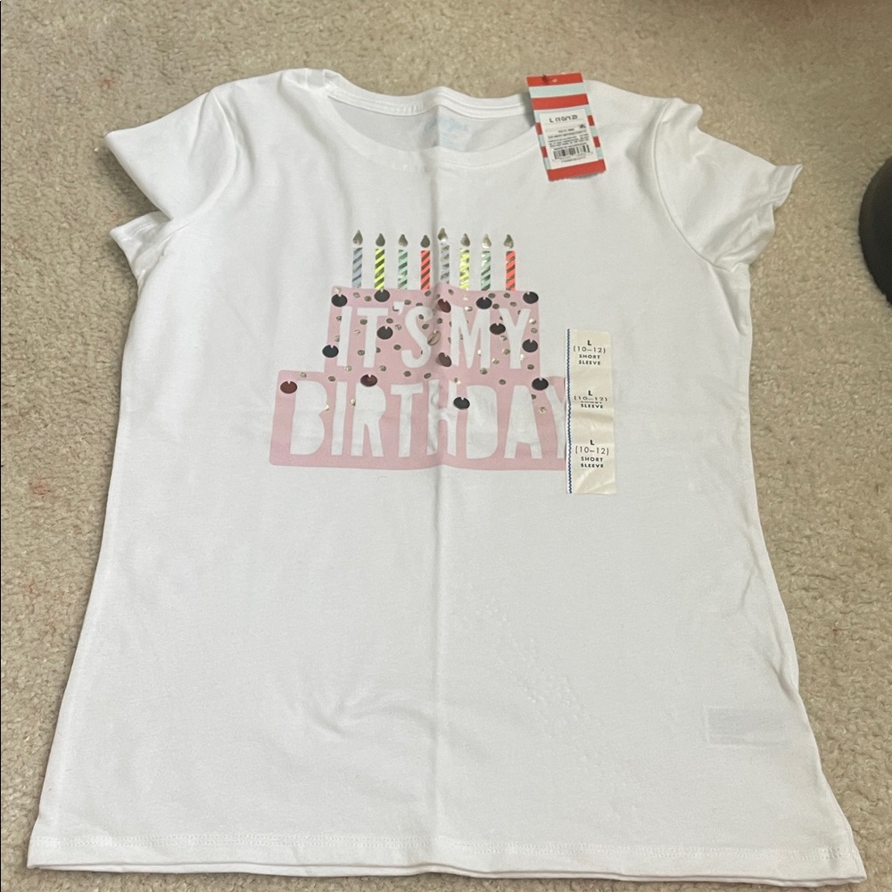Cat & Jack White Birthday Tee with Pink and Multicolor Accents
